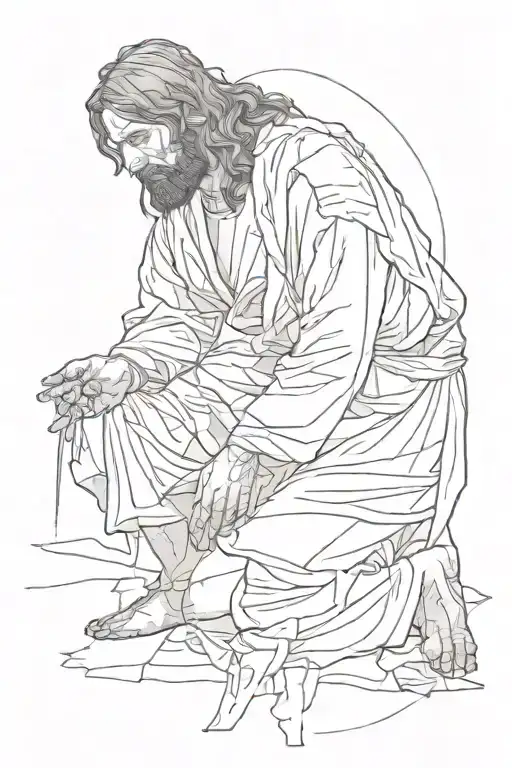 Jesus Kneeling In Front Of A Broken And Depressed Person