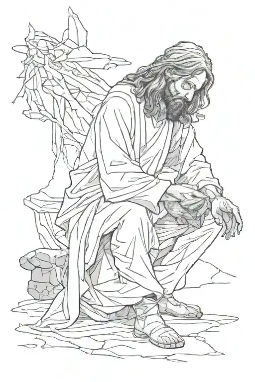 Jesus Kneeling In Front Of A Broken And Depressed Person