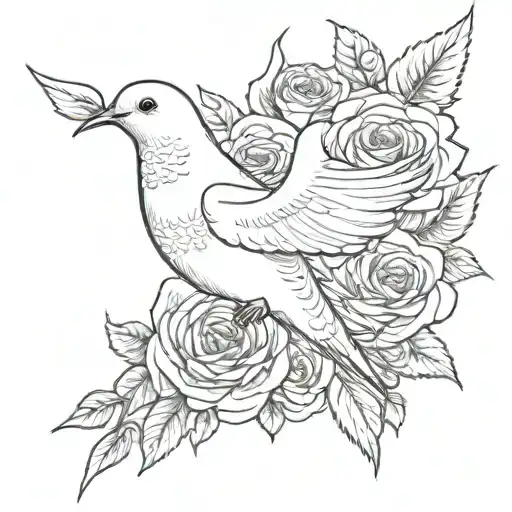 1 Dove With 2 Roses Underneath Slight Shading More Line