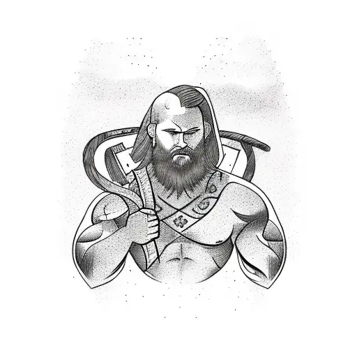 Incorporate Nordic Mythology Symbols Into A Tattoo Of A Fitness Enthusiast Wielding An Axe