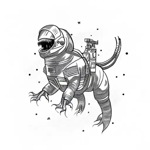 An Astronaut Riding A T-rex Through A Galaxy