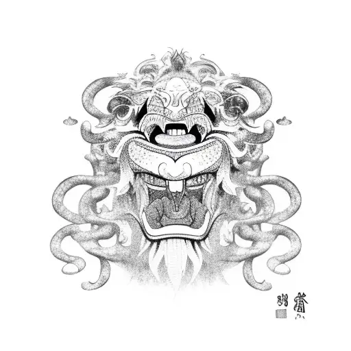 Lion Dancing With Coi Fish