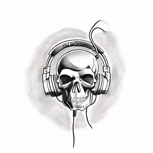A Tattoo Of A Skull Wearing Headphones And Rocking Out To Music