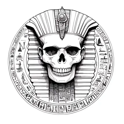 Pharaoh Skull Surrounded By Hieroglyphics