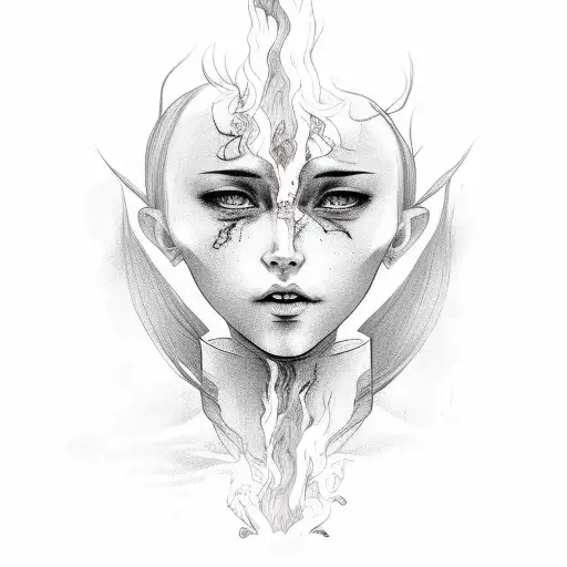 Girl With Head On Fire Without Face