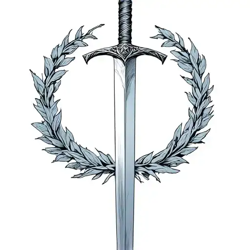 Sword With One Side Viking One Side Stoic Philosophy And A Wreath Around Sword Going Straight Down