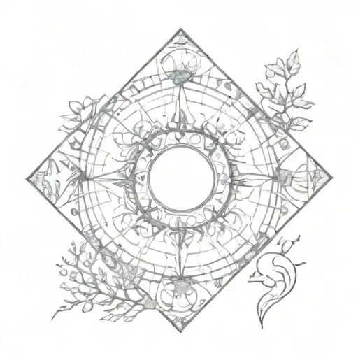 A Sketch Of A Chessboard Pattern Interwoven With Moon Phases And Nature Elements