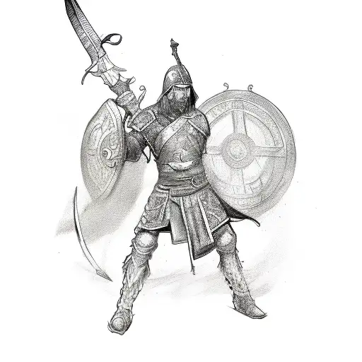 A Sketch-style Design Of A Warrior Holding A Sword