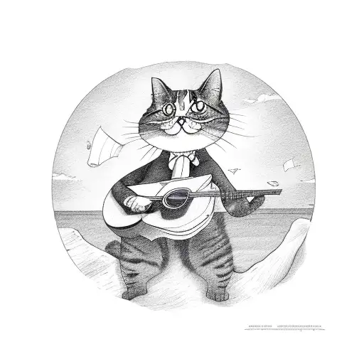 A Cat Playing A Guitar On A Beach