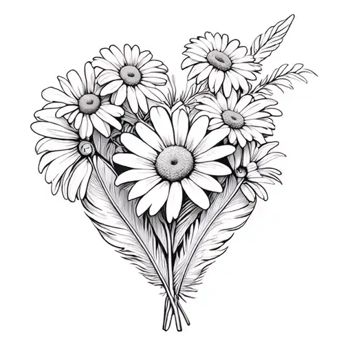 Heart Made Feathers And Single Daisy Flower Bouquet