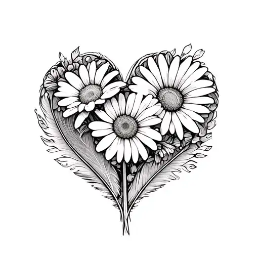 Heart Made Pheseant Feathers And Single Daisy Flower Bouquet