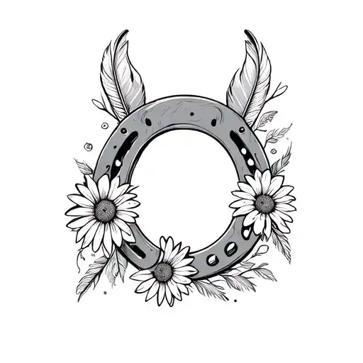 Horse Shoe With Pheseant Feathers And Daisys