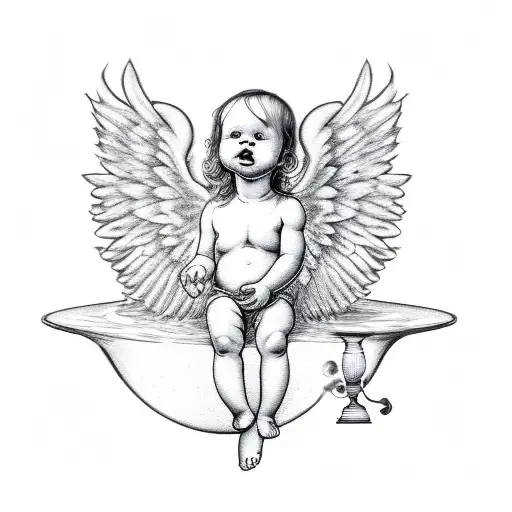Baby Angel With Wings Sitting And Holding A Vase That Pours Out Water