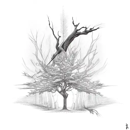 A Sketch-style Tattoo Of A Guitar Neck Turning Into A Tree Branch