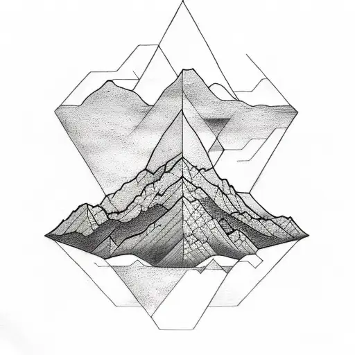A Sketch-style Tattoo Of A Triangular Mountain Range With A Hidden Fibonacci Sequence