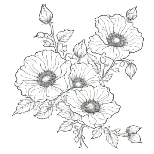 Poppies And Morning Glory Vine