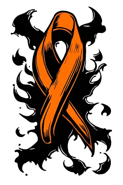 Kidney Cancer Orange Ribbon On A Design Representing Strength