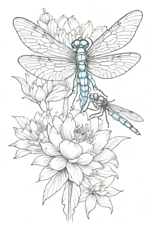 Dragonfly And Lotus Flower