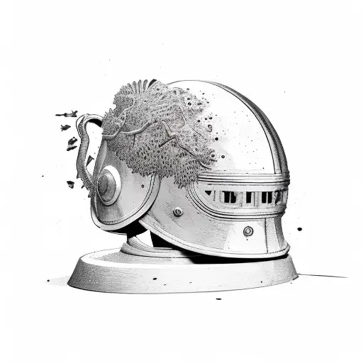 A Military Helmet With Nature Elements Growing From It