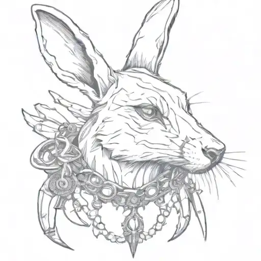White Rabit With Necklace Made Of Wolf's Jaw Bone