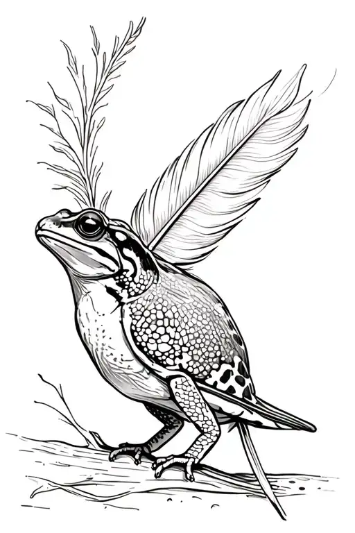 Toad Climbing A Feather That Turns Into Birds