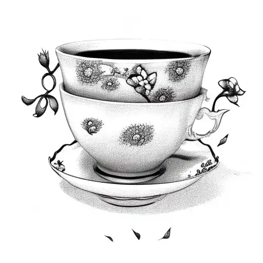 Teacup With Flowers And Book