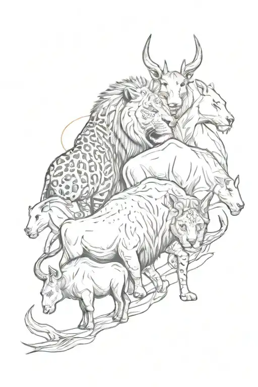 South African Big 5 Animals Intertwined