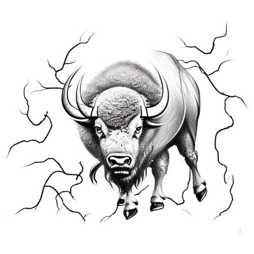 A Sketch-style Design Of A Buffalo Morphing Into A Butterfly With Lightning Bolts In The Background