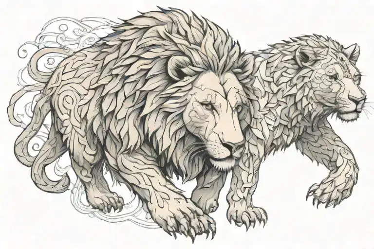 A Big Bear And A Lion Together Hugging Each Other