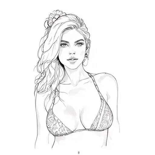 A Woman In A Bikini At Sunset