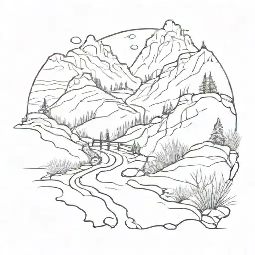Hiking Trail Line Art