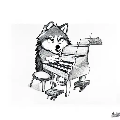 A Wolf Playing A Piano With Food Items As Keys
