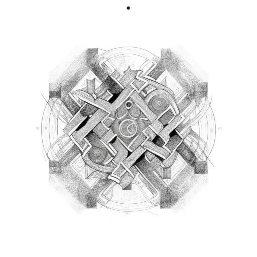 Abstract Representation Of Viking Runes Intertwined With Circuitry