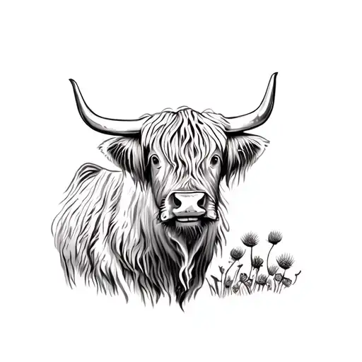 Highland Cow With Thistles In Mouth