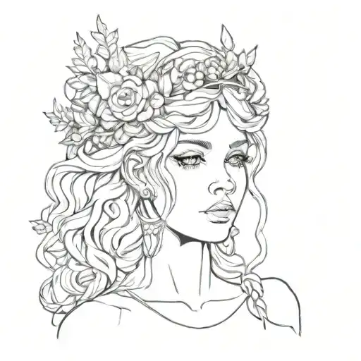 Doodle Of Girl Head Wearing A Midsommer Crown