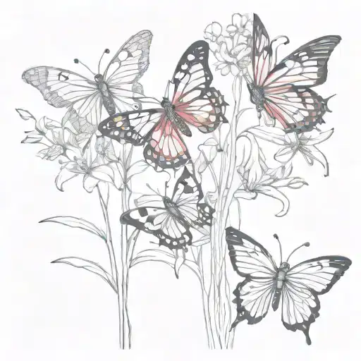 Red And Black Butterflies And Lycoris
