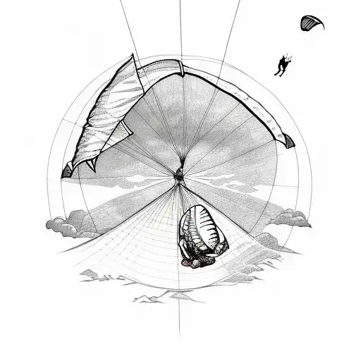 A Minimalist Tattoo Of A Paraglider And A Backpack With The Word 'Adventure'