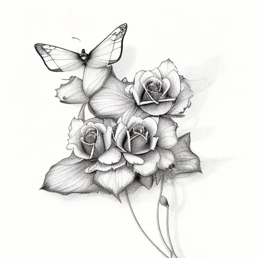 The Name Will With 3 Butterflys And 2 Black Roses