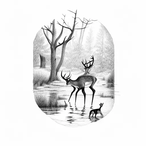 Deer Drinking From Lake