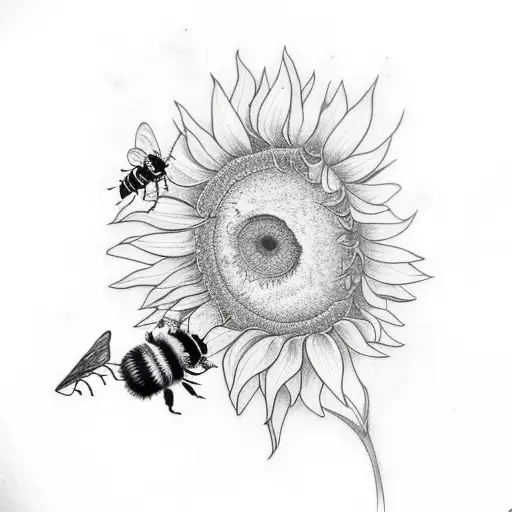 Hip And Thigh Tattoo With Sunflowers And Bees