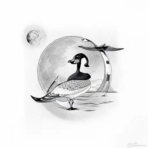 Goose Sitting On Crescent Moon