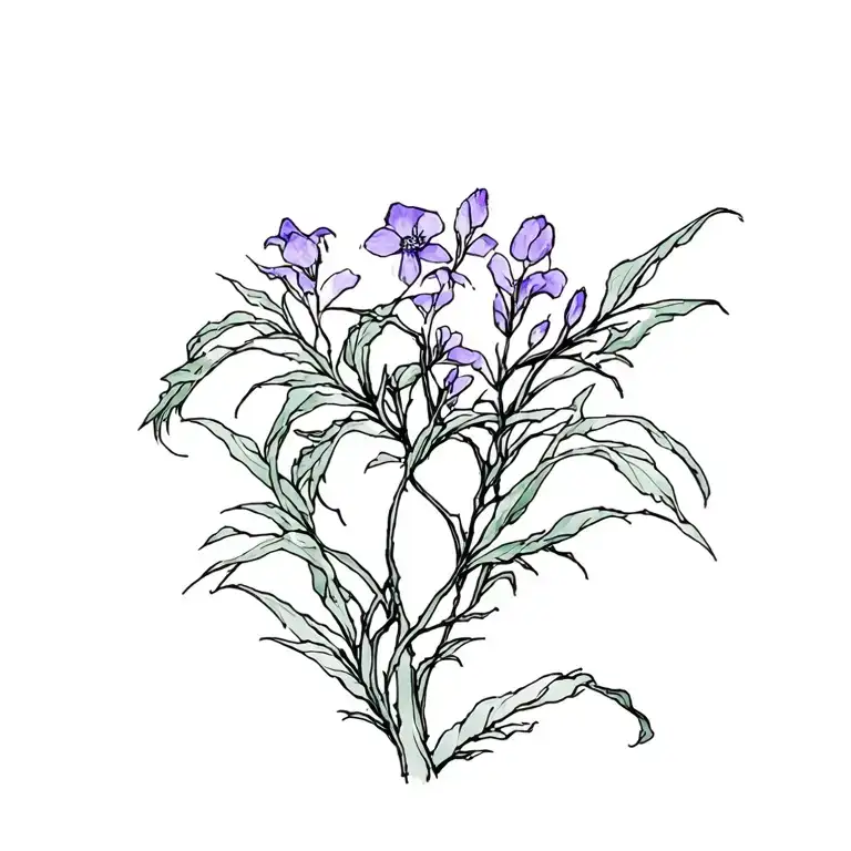 Weeping Willow With Violet Flowers