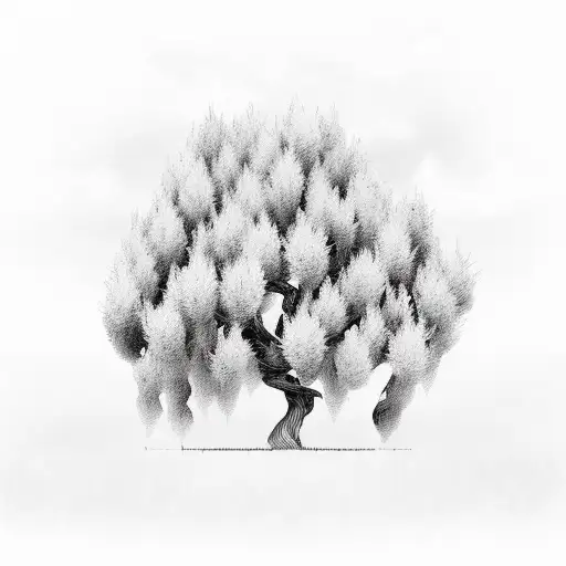 Cross With Willow Tree And Olive Trees Over It Also Sage Brush On The Base