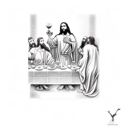 A Sketch-style Tattoo Of Jesus Offering The Bread And Wine At The Last Supper