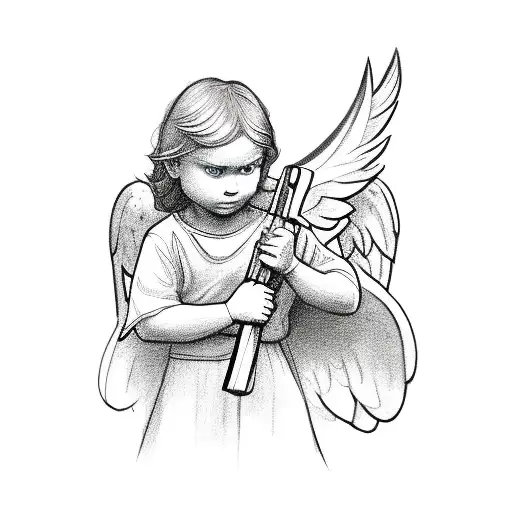 Angel Holding Axe On Left Hand And Gun On Right Hand