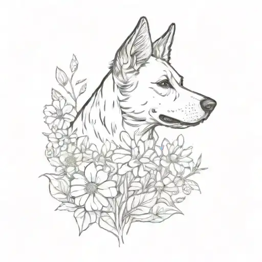 Half Sleeve Tattoo Of A Dog In A Field Of Flowers