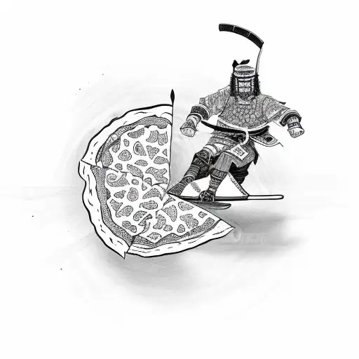 Skateboarding Samurai Slicing Through A Pizza