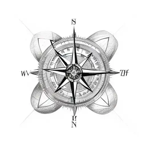 A Compass Rose Intertwined With Motorcycle Parts