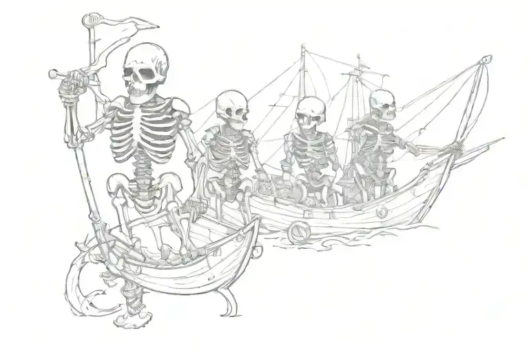 Nordic Skeletons With Helmets And Ships