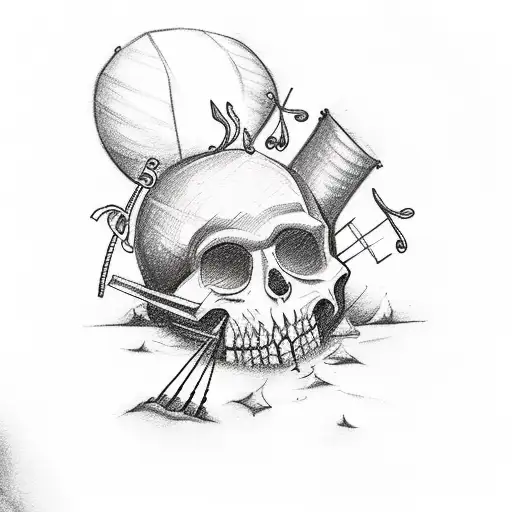 A Sketch-style Tattoo Of A Beach Bonfire With Musical Instruments